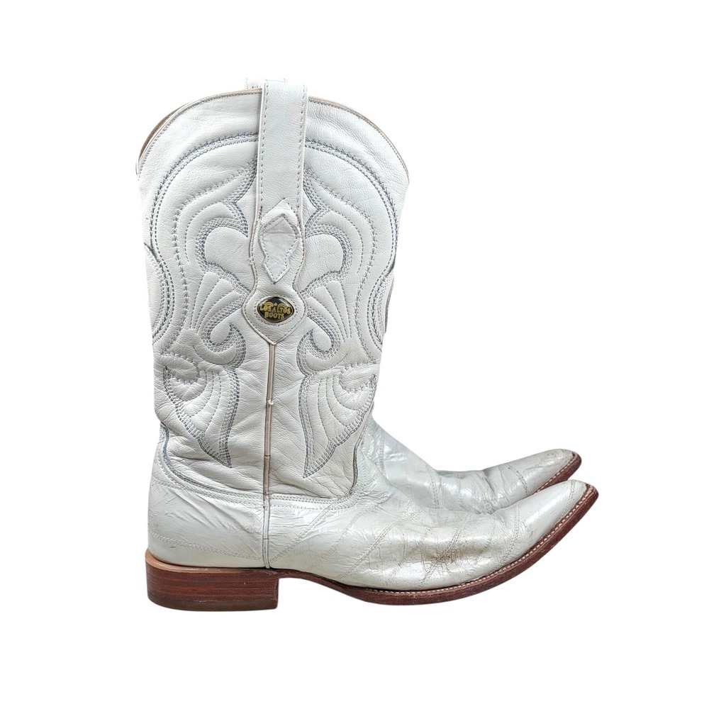 LOS ALTOS Men's GENUINE EEL WESTERN WHITE COWBOY BOOTS Size 7 EE